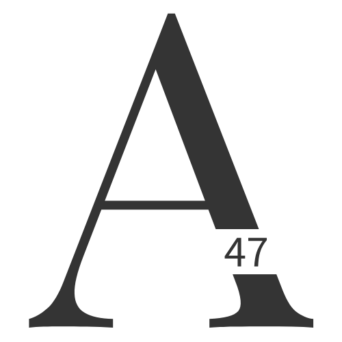 Logo brenda Šećerna pasta A47, veliko slovo A u serif fontu sa ciframa 4 i 7 na desnoj strani slova A